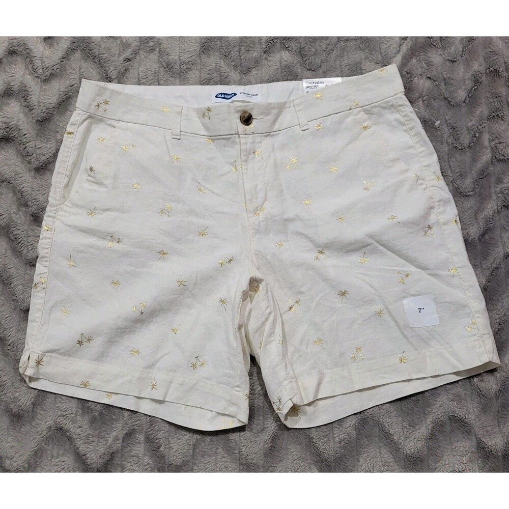 Old Navy Womens Size 14 Cream Palm Tree Linen Blend Everyday Shorts NWT